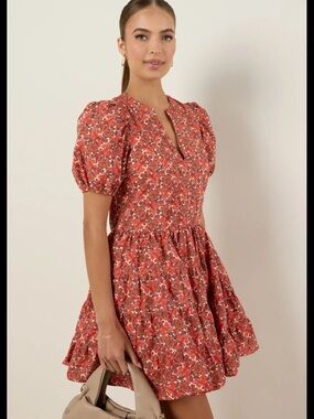 AVARA Meredith Dress Orange Floral blogger Fave 100% Cotton